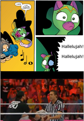 Size: 775x1115 | Tagged: safe, cheerilee, cloverleaf, spoiler:comic, spoiler:comic29, damion sandow, hallelujah, money in the bank, surprise entrance meme, wwe