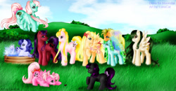 Size: 900x469 | Tagged: safe, artist:flyingpony, flutter pony, ladybug, sea pony, chibi-usa, luna (sailor moon), ponified, sailor jupiter, sailor mars, sailor mercury, sailor moon, sailor neptune, sailor pluto, sailor saturn, sailor uranus, sailor venus