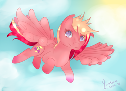 Size: 3600x2600 | Tagged: safe, artist:lonotonic, oc, oc only, oc:berry blast, flying, solo