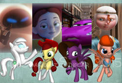 Size: 2200x1500 | Tagged: safe, artist:the-sparkly-spycar, 3d pony creator, brave, cars (pixar), cars 2, disney, eve, holley shiftwell, jessie (toy story), merida, pixar, ponified, ponylumen, princess merida, toy story, toy story 2, wall-e