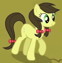 Size: 215x218 | Tagged: safe, screencap, apple fritter, earth pony, pony, trade ya, alternate hair color, apple family member, background pony, bow, cropped, female, hair bow, mare, recolor, solo, tail bow, wrong cutie mark