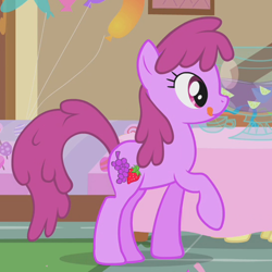 Size: 546x546 | Tagged: safe, screencap, berry punch, berryshine, earth pony, pony, call of the cutie, background pony, female, licking, licking lips, mare, party, punch (drink), punch bowl, solo, tongue out