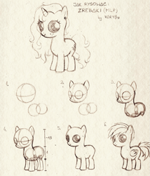 Size: 875x1024 | Tagged: safe, artist:hariamart, derpibooru import, foal, how to draw, monochrome