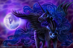 Size: 1100x725 | Tagged: safe, artist:anniemsson, nightmare moon, hoers, mare in the moon, moon, realistic, watermark