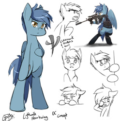 Size: 1500x1500 | Tagged: safe, artist:yunguy1, oc, oc only, oc:lightwalk heartwing, pony, assault rifle, badass, bipedal, concept, cute, gun, m16, military pony, rifle, sketch, weapon