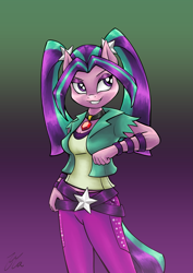 Size: 1447x2046 | Tagged: safe, artist:lovelyneckbeard, aria blaze, anthro, equestria girls, rainbow rocks, pony ears, solo