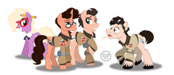 Size: 1280x560 | Tagged: safe, artist:animatedvisions, grace manewitz, earth pony, pony, unicorn, egon spengler, ghostbusters, glasses, janine melnitz, pencil, peter venkman, pke meter, ponified, raymond stantz