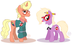 Size: 1280x782 | Tagged: safe, artist:animatedvisions, grace manewitz, earth pony, pony, unicorn, egon spengler, ghostbusters, glasses, janine melnitz, pencil, pke meter, ponified, the real ghostbusters