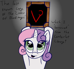 Size: 1280x1190 | Tagged: safe, artist:xenithion, sweetie belle, ask, blood mage sweetie belle, solo, tumblr