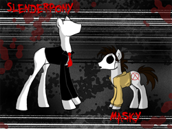 Size: 576x432 | Tagged: safe, artist:cellcow, slendermane, clothes, crossover, marble hornets, masky, ponified, slenderman, tim wright