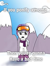 Size: 445x578 | Tagged: safe, artist:kill joy, double diamond, bad time, blatant lies, funny, meme, mountain, ponified, skis, snow, solo, south park, you're gonna have a bad time