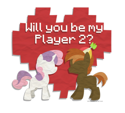 Size: 1600x1448 | Tagged: safe, artist:drawntildawn, button mash, sweetie belle, female, male, shipping, simple background, straight, sweetiemash, transparent background, valentine, valentine's day