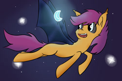 Size: 1061x709 | Tagged: safe, artist:drcheezycat, scootaloo, bat pony, pony, bat ponified, race swap, scootabat, solo