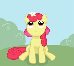 Size: 1267x1135 | Tagged: safe, artist:tuliothepillbug, apple bloom, cute, flower, flower in hair, outdoors, solo