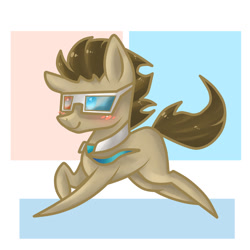 Size: 1024x1024 | Tagged: safe, artist:alliecorn, doctor whooves, 3d glasses, blank flank, doctor who, necktie, running, solo