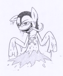 Size: 691x839 | Tagged: safe, artist:efrejok, caribou, evil grin, monochrome, one piece, ponified, tongue out, traditional art