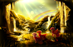 Size: 1024x663 | Tagged: safe, artist:aquagalaxy, apple bloom, scootaloo, sweetie belle, cutie mark crusaders, scenery, scenery porn