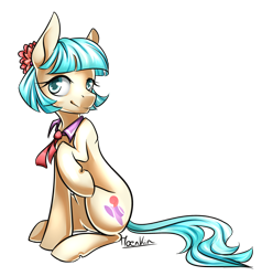 Size: 900x908 | Tagged: safe, artist:moenkin, coco pommel, signature, simple background, solo, transparent background