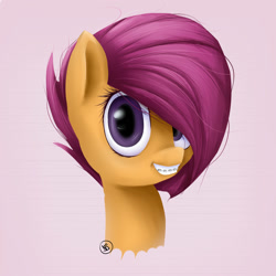 Size: 2000x2000 | Tagged: safe, artist:natalashake, scootaloo, alternate hairstyle, braces, smiling, solo