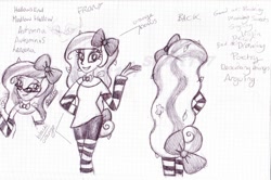 Size: 1096x728 | Tagged: safe, oc, oc only, oc:autumnis, equestria girls, bow, design, glasses, photo, sketch, solo, traditional art