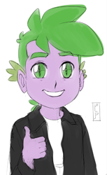 Size: 442x723 | Tagged: safe, artist:pia-sama, spike, fonzie, happy days, human spike, sketch, solo, thumbs up