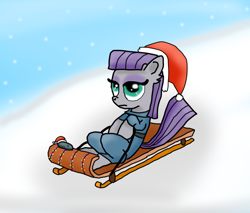 Size: 1024x873 | Tagged: safe, artist:indigorushbrony, boulder (pet), maud pie, newbie artist training grounds, sledding, winter