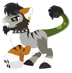 Size: 472x480 | Tagged: safe, artist:unoriginai, chimera, hybrid, background pony, bandage, beastmaster, collar, goddamnit unoriginai, interspecies offspring, monster, offspring, parent:chimera sisters, parent:cratetoss