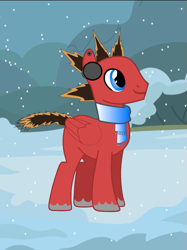 Size: 749x1001 | Tagged: safe, artist:smash-n-dash, oc, oc only, clothes, earring, newbie artist training grounds, piercing, scarf, snow, snowfall, solo, unshorn fetlocks