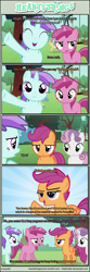 Size: 1064x3199 | Tagged: safe, artist:tritebristle, liza doolots, petunia, ruby pinch, scootaloo, sweetie belle, tootsie flute, comic:heartstrings, comic, jaded pinch