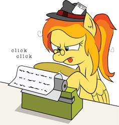 Size: 7025x7402 | Tagged: safe, artist:rlarjsgh96, oc, oc only, oc:hot topic, pony, absurd resolution, dexterous hooves, female, journalist, mare, solo, typewriter