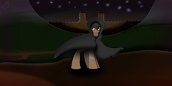 Size: 3401x1700 | Tagged: safe, artist:coolmyassholeburnsthings, oc, oc only, oc:bleebs, castle, dark, mountain, night