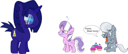 Size: 4577x1932 | Tagged: safe, artist:ideltavelocity, diamond tiara, silver spoon, oc, oc:hovis, cupcake, request, simple background, transparent background