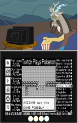 Size: 764x1200 | Tagged: safe, discord, dome fossil, exploitable meme, meme, obligatory pony, pokémon, tv meme, twitch plays pokémon