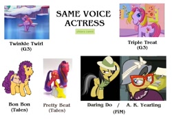 Size: 956x669 | Tagged: safe, a.k. yearling, bon bon (g1), daring do, pretty beat, triple treat, twinkle twirl, g1, g3, my little pony tales, chiara zanni, exploitable meme, meme, same voice actor