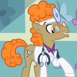 Size: 550x550 | Tagged: safe, screencap, doctor muffin top, spike, secret of my excess, clothes, doctor, glasses, head mirror, solo, stethoscope, teenage spike