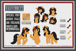 Size: 540x368 | Tagged: safe, artist:sabina, artist:tres-apples, oc, oc only, oc:wrenchbutt, angry, blushing, male, reference sheet