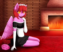 Size: 982x814 | Tagged: safe, artist:eloise-chan, oc, oc only, oc:sweetcake, anthro, pegasus, anthro oc, clothes, evening gloves, maid, solo