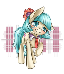 Size: 776x900 | Tagged: safe, artist:moenkin, coco pommel, blushing, head tilt, raised hoof, simple background, smiling, solo, transparent background