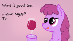 Size: 800x450 | Tagged: safe, artist:thejakevale, berry punch, berryshine, alcohol, card, glass, gradient background, pixel art, solo, valentine's day, wine
