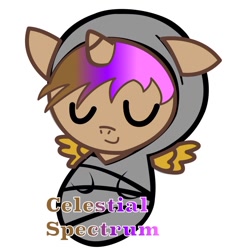 Size: 900x990 | Tagged: safe, artist:drawingsign1234, oc, oc only, oc:celestial spectrum, alicorn, pony, alicorn oc, baby, blanket, brown, colt, golden wings, male, newborn, pink, purple, tan