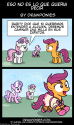 Size: 850x1440 | Tagged: safe, artist:drawponies, diamond tiara, scootaloo, sweetie belle, comic, spanish, translation, translator:the-luna-fan