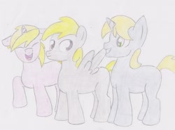 Size: 3258x2409 | Tagged: safe, artist:ponysubmarine, chirpy hooves, dinky hooves, dipsy hooves, rule 63, traditional art