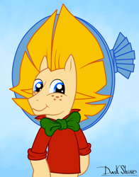 Size: 900x1150 | Tagged: safe, artist:daskshine, edit, dressed, dunno, neznayka, ponified, russian animation, smiling, solo, sombrero