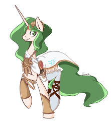 Size: 863x977 | Tagged: safe, artist:spaerk, pony, unicorn, clothes, dress, female, grin, jewelry, kid icarus, looking at you, mare, mlpgdraws, palutena, ponified, raised hoof, raised leg, simple background, smiling, sock, solo, transparent background, vector