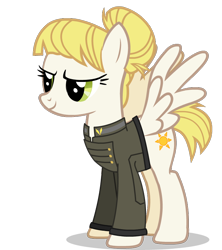 Size: 736x830 | Tagged: safe, artist:lemonschooner, derpibooru exclusive, oc, oc only, oc:sunny sands, pegasus, pony, fallout equestria, badge, clothes, enclave, grand pegasus enclave, military, military uniform, solo, uniform