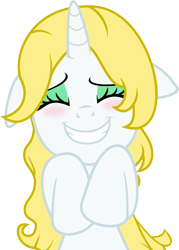 Size: 4000x5600 | Tagged: safe, artist:fuzzybrushy, oc, oc only, oc:fuzzy brushy, pony, unicorn, blushing, eyes closed, simple background, solo, transparent background, vector