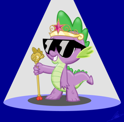 Size: 3904x3840 | Tagged: safe, artist:oinktweetstudios, spike, dragon, big crown thingy, element of magic, scepter, solo, sunglasses, swag