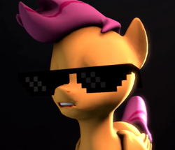 Size: 787x678 | Tagged: safe, artist:hitlerspimp, screencap, scootaloo, deal with it, lip bite, sunglasses