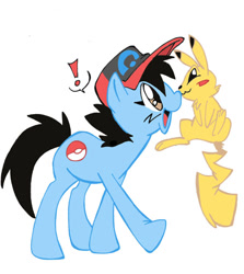 Size: 446x500 | Tagged: safe, artist:bwingbwing, pikachu, :3, ash ketchum, pokémon, ponified