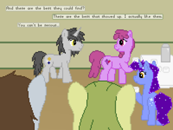 Size: 500x375 | Tagged: safe, artist:thejakevale, berry punch, berryshine, oc, oc:aether, oc:clockwork gear, oc:olivine, oc:pewter, comic:clockworkfamily, comic, pixel art